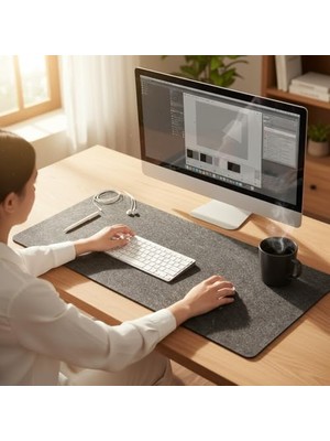 Die Grup Keçe Bilgisayar Mouse Pedi 100X44 cm Antrasit Renk Çalışma Masası Düzenleyici 3 mm Kalınlık Masa Üstü Düzenleyici Mat