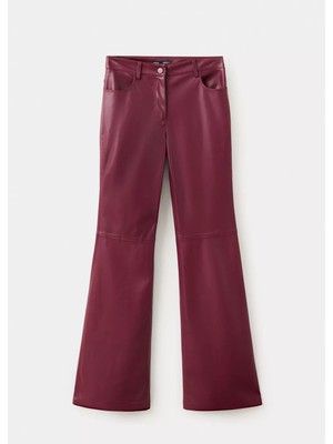 Mango Deri Görünümlü Flare Pantolon