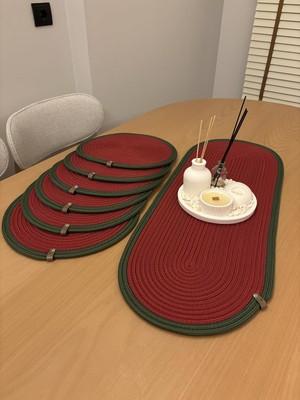 Herakles 6 Adet Supla+Runner Set 33 cm -Amerikan Servis Hasır (Kırmızı Yeşil)
