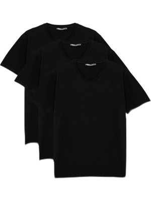 Aesco Koton Slim Fit Kısa Kollu Pamuklu Basic V Yaka 3'lü Tişört Seti