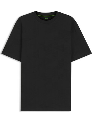 Aesco Erkek Normal Kesim 3 Boyutlu Üçgen Desenli Pamuklu Bisiklet Yaka Kısa Kollu Siyah T-Shirt 50563981-001