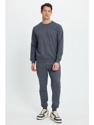 Aesco Tudors Erkek Regular Fit Klasik Kesim Pamuklu 2 Iplik Yumuşak Dokulu Bisiklet Yaka Füme Eşofman Takımı, 2xl