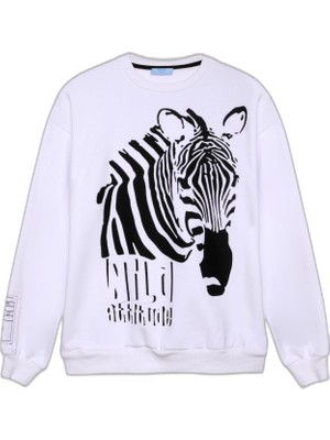 Aesco Zebra Baskılı Sweatshirt Beyaz