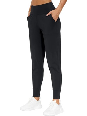 Aesco Genıus Storekadın Yüksek Bel Yoga Koşu Egzersiz Joggers Hafif Eşofman Altı (Siyah, L)