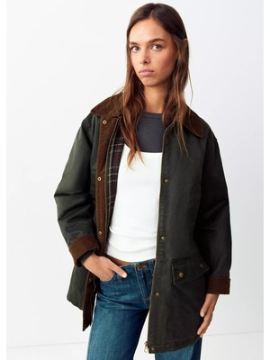 Mango Kadife Yaka Pamuklu Parka