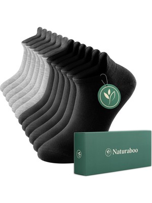 Aesco Naturaboo Bambu Spor Patik Çorap – Dikişsiz, Terletmez, Nefes Alabilir, Arka Bilek Tahriş Önleyici Destek, Kutulu – 6 Çift Paket (Siyah Gri (3+3), 43-46)