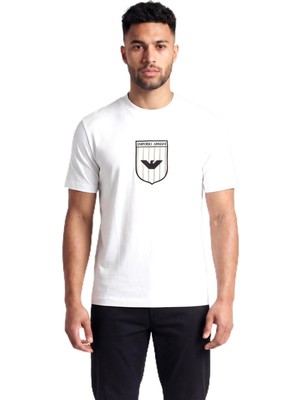 Aesco Erkek Pamuklu Kısa Kol Bisiklet Yaka Armani Yazı Detay Beyaz T-Shirt EM005551 AF25183-F0037