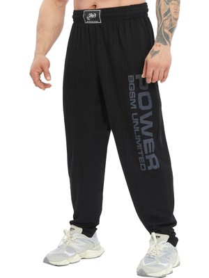 Aesco Bıg Sam Sportswear Company Cepli Erkek Bol Eşofman Altı, Oldschool Bol Kesim Spor Salonu Pantolonu, Basic-Siyah, M