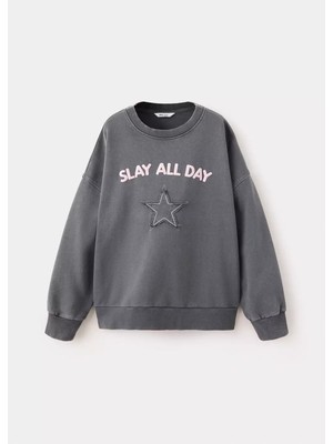 Mango Desenli Pamuklu Sweatshirt