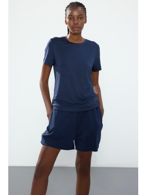 Aesco Defacto Standart Fit Sporcu Crop Fit Modal Lacivert Şort H1991AX26 Au