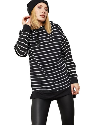 Aesco Xhan Çizgili Sweatshirt 0YZK8-10532, Siyah & Beyaz, Xl