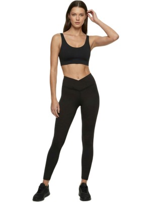 Aesco Koton Asimetrik Yüksek Bel Dikiş Detaylı Slim Fit Spor Tayt