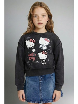 Aesco Defacto Hello Kitty Overshirt Fit Bisiklet Yaka Sweatshirt Kız Çocuk G3239A825WN