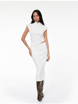 Aesco Slim Fit Midi Nervür Detaylı Kalem Etek