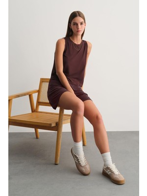 Aesco Dagi Koyu Kahve Büzgü Detaylı Spor Atlet, Xl, 26SW13137BB, Koyu Kahve, Kadın