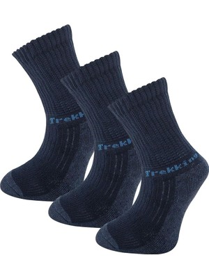 Aesco Thermoform Trekking Extra Dolgulu, Darbe Emici Kışlık Unisex Çocuk Çorap 3'lü Paket, Lacivert, 23-26