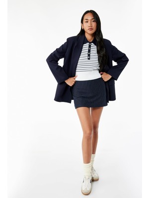 Aesco Regular Fit Çizgili Mini Şort Etek