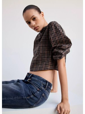 Mango Strass Taşlı Kareli Bluz