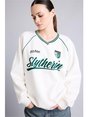Aesco Defacto Harry Potter Oversıze V Yaka Baskılı Kalın Kumaş Sweatshirt