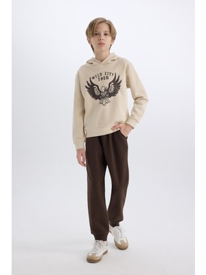 Aesco Defacto Erkek Çocuk 2'li Takım Kapüşonlu Baskılı Sweatshirt Beli Lastikli Eşofman Altı E1931A824CW