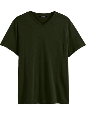 Aesco Mmetalıc Erkek Çok Renkli T- Shirt Regular Fit Rahat Kesim Bisiklet Yaka Basic Tişört Haki 6xl