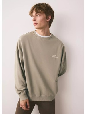 Mango %100 Pamuklu Desenli Sweatshirt