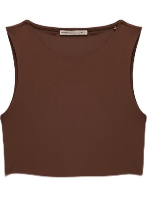 Aesco Skinny Bisiklet Yaka Kolsuz Crop Top