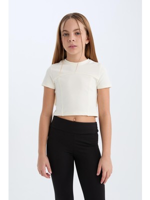 Aesco Defacto Slim Fit Dar Kesim Bisiklet Yaka Kısa Kollu Tişört Kız Çocuk D9789A825SM