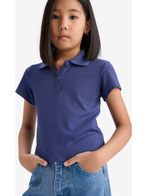 Aesco Defacto Slim Fit Dar Kesim Polo Yaka Basic Düz Fitilli Kaşkorse Kısa Kollu Tişört Kız Çocuk Z7794A625SM