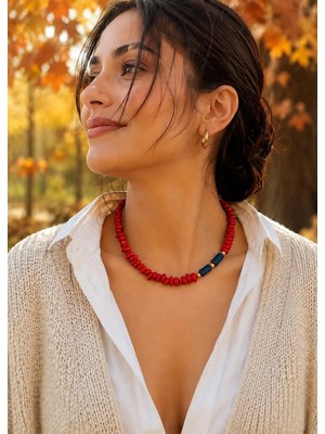 Sinem Şanlı Atelier Diş Mercan Lapis Lazuli Altın Kaplama Doğal Taş Kolye Renk Seçenekli