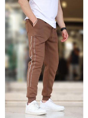 Aesco Madmext Kahverengi Erkek Eşofman Altı, Yandan Şeritli, Paçası Lastikli, Regular Kalıp, 2xl
