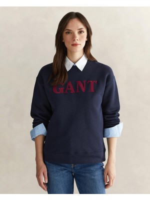 Aesco Gant Kadın Lacivert Relaxed Fit Bisiklet Yaka Sweatshirt