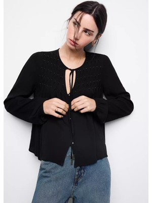 Mango Metalik Detaylı Dökümlü Bluz