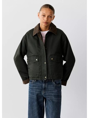 Mango Kadife Yaka Pamuklu Parka