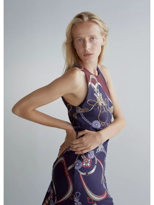 Mango Zincir Desenli Halter Yaka Elbise