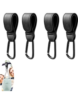 Die Grup Aputue Bebek Arabası Askıları Stroller Hooks, 4 Pcs Dayanıklı Kanca, Siyah Puset Klipsi ve Cırt Cırtlı Kayış, Bebek Bezi Çantası ile Alışveriş Çantası Asmak Için Üniversal Uyumlu Kancası