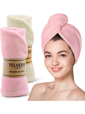 Die Grup Mikrofiber Saç Havlusu Süper Emici Hızlı Kuruyan Türban Saç Havlusu Şapkası – Uzun Kıvırcık Kalın Saçlar Için Duş Saç Kurutma Havlusu, Plaj Havuz Banyo Kullanım (2li Krem + Pembe)