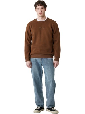 Aesco Regular Fit Uzun Kollu Şardonlu Bisiklet Yaka Basic Baskılı Sweatshirt