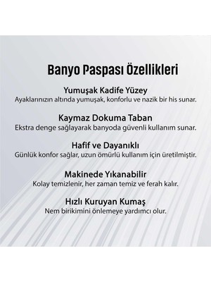 Die Grup Monnhein Banyo Paspası, Yumuşak Banyo Halısı, Kaymaz Dot Tabanlı, Su Emici, Makinede Yıkanabilir - 80 x 150 cm
