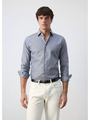 MANGO Man Slim fit çizgili %100 pamuklu gömlek