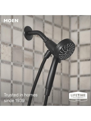 Die Grup Moen 26100BL Engage Hydroenergetix 8-Spray 5 Inç. Tek Duvara Monte Sabit Ayarlanabilir Duş Başlığı Krom, Mat Siyah