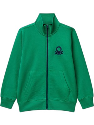 Aesco United Colors Of Benetton Erkek Çocuk Logolu Sweatshirt Sweatshirt, Yeşil, 7-8 Yaş