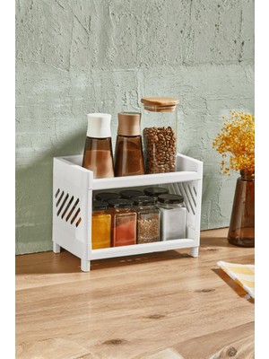 Die Grup Mithra Life 2 Katlı Beyaz Plastik Çok Amaçlı Makyaj Banyo Ofis Raf Organizeri 24X15X15 cm MIT1279