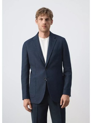 Mango Slim Fit Keten Pamuklu Kareli Blazer Ceket