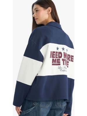 Aesco Defacto Regular Fit Polo Yaka Sırt Baskılı Sweatshirt G3885AX25WN