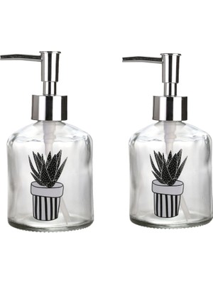 Die Grup Bosphorus Homi Banyo Seti Cam Sıvı Sabunluk 2 Adet,kaktüs 1 Desen 300ML 7,6X15,5CM