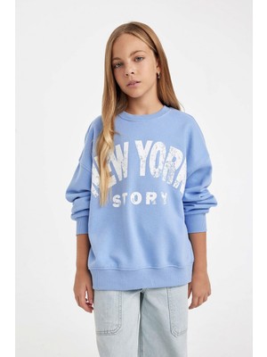 Aesco Defacto Oversize Geniş Kalıp Bisiklet Yaka Baskılı Sweatshirt Kız Çocuk D2880A824WN