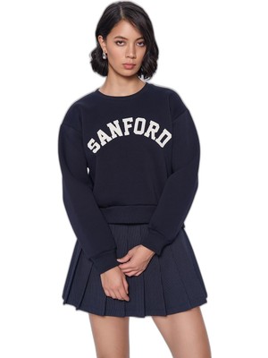 Aesco Yazı Baskılı Sweatshirt Lacivert