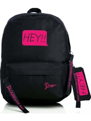 Aesco Louisiana Polo Laptop Bölmeli Okul Çantası Hey!!! Siyah Pembe 1525