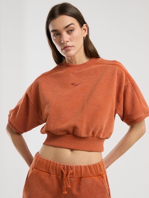 Aesco Everlast Bronx 1910 Oversize Turuncu Crop Kadın Kısa Kollu Sweatshirt